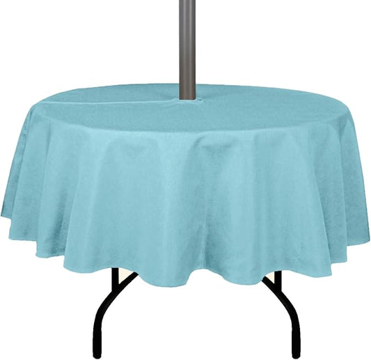 Outdoor Tablecloth Wrinkle-Free Stain Resistant Waterproof Polyester Fabric Table Cover with Zipper Umbrella Hole for Picnic/Party/Dinner/Patio Garden(60inch Round,Zippered,Aqua Blue)