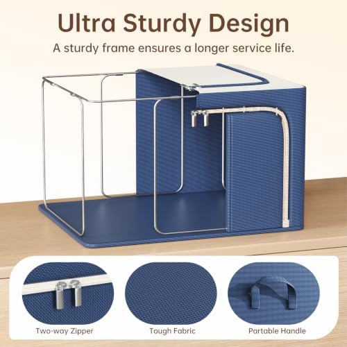 3 Openings Clothes Storage Bins with Metal Frame，24L (navy blue)