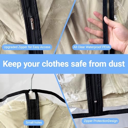 Garment Bags for Hanging Clothes, 48" (Set of 6) All Clear Garment Bag, Plastic Dustproof Suit Bag, Coat Protector Zippered Garment Covers for Closet Storage and Travel