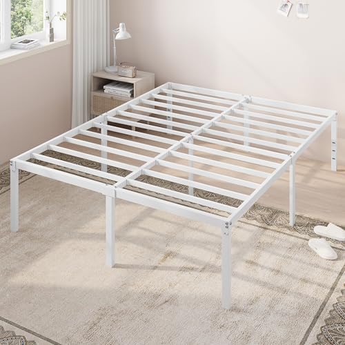 Allewie Full Size Bed Frame, 18 Inch Metal Beds with Storage Space, White