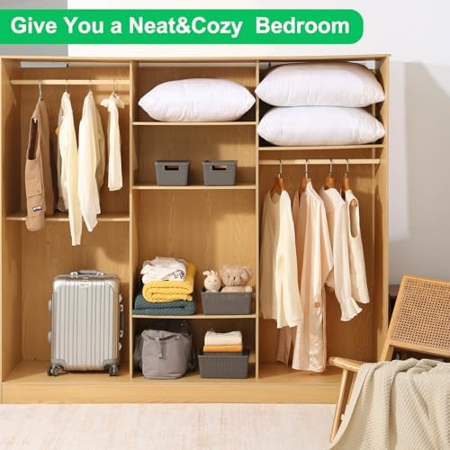 6 Pack Plastic Storage Baskets with Lid,Grey Stackable Bins
