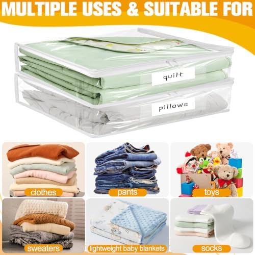 Plastic Storage Bags with Easy-Glide Zipper, Pack of 8, Durable Clear Vinyl Zippered Storage Bags for Clothes Sweaters Comforters Blankets Sheets Bedding (21.6 x 13.7 x 12.4 Inch, Transparent White)