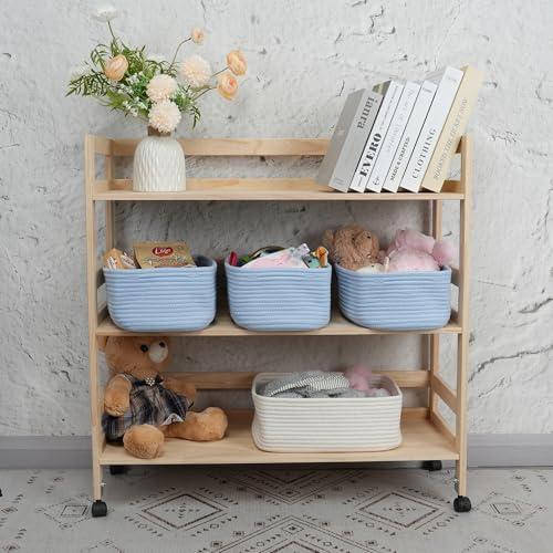 XUANGUO Small Woven Storage Baskets for Shelves, 12" x 8" x 5", Blue