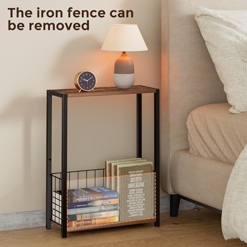 Homleke Narrow Side Table with Magazine Holder, Skinny End Table