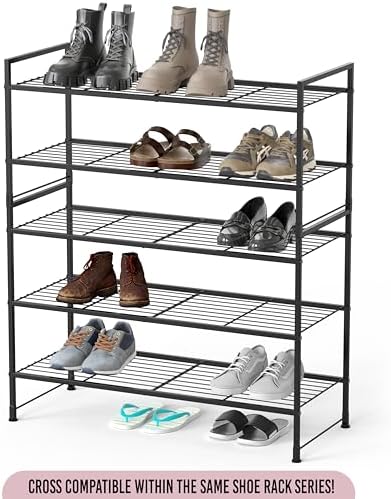 Simple Houseware 2-Tier Stackable Wired Grid Shoe Rack, Black