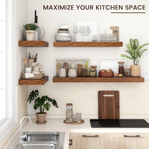 36 Inch Floating Shelves for Wall, 12"D Wood Storage Shelves, Brown Finish
