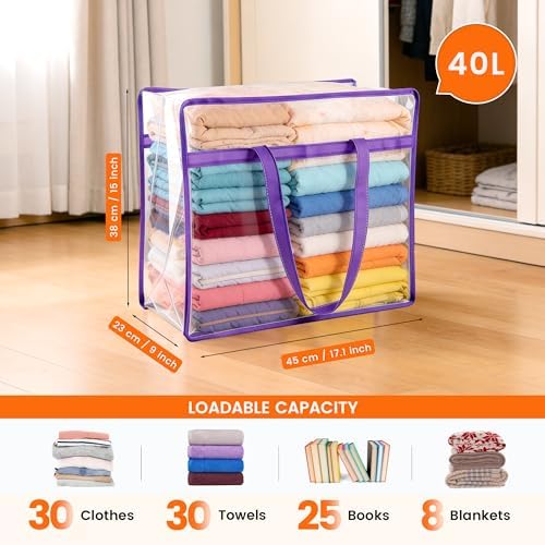 8 Pack 40L Clear Storage Bags with Zipper Large Opening for Loading