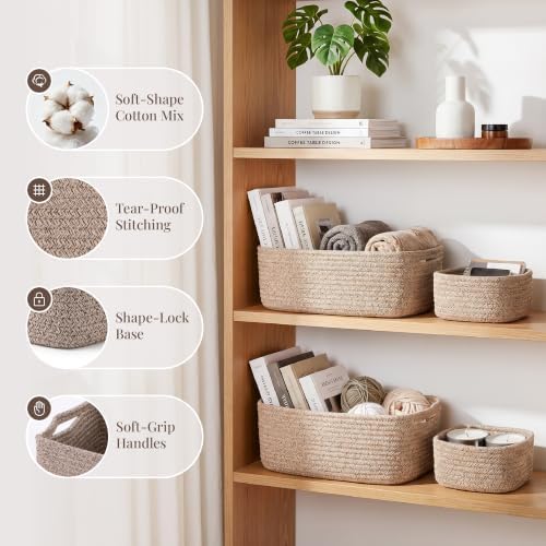 Storage Baskets for Shelves, 5 Pack, 2 Sizes Organizer Bins