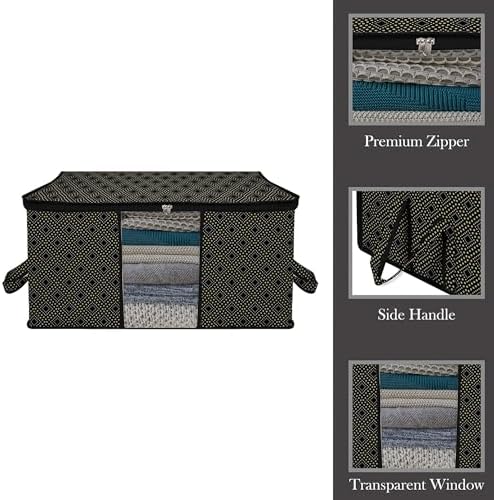 Kuber Industries (Pack of 6) Underbed Storage Bag | Golden-Dot | Large Blanket Organizer | Clothing Storage Bag | Clear Window & Handle Storage Bag | Kambal Storage Bag | Black