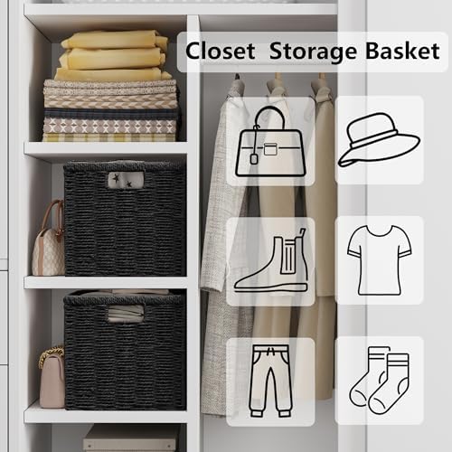 Vagusicc 11 inch Wicker Storage Basket, Set of 2 Black Wicker Baskets