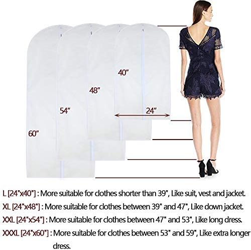 Garment Bag Clear for Long Dress 24'' x 60'' Zippered Garment Bags for Hanging Clothes White Breathable Full Zipper Dust Cover for Clothes Storage Closet Pack Of 6