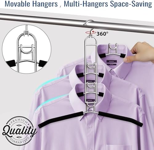 Clothes Hangers Space Saving, Newly Upgraded Detachable Shirt Hangers, 4-Tier Non-Slip Coat Hanger with 360° Swivel Hook for Closet Organizers and Storage Shirt,Sweater,Suit - 2 Pack, Patent Pending