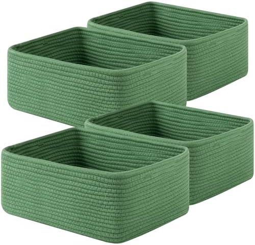 OIAHOMY 4 Pack 14.17 * 11.02 * 6.3IN Storage Baskets for Organizing Shelves, Woven Rope Baskets for Organizing Books, Clothes, Decorative Basket for Living Room, Nursery, Bedroom, Gift Basket, Green