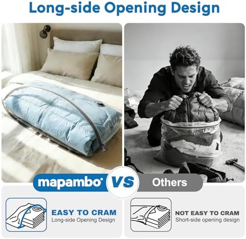 Mapambo Travel Vacuum Bags with -60000Pa LED Pump, 9 Pack Vacuum Seal Bags for Clothing Travel in 3 Combo Sizes, Vacuums Storage Bags for Clothes, Save 80% of Space (9 Combo)