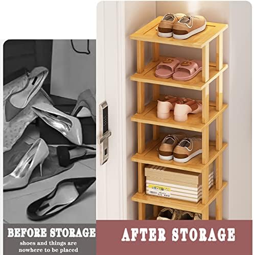Bamboo Shoe Rack - Vertical Shoe Rack for Small Spaces, Tall Narrow Shoe Rack Organizer for Closet Entryway Corner Garage and Bedroom,Skinny Shoe Shelf Free Stackable DIY - Space Saving Storage