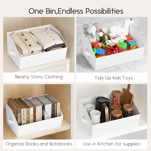 Homsorout Large Closet Organizers and Storage Bins - 6 Pack Trapezoid Storage Baskets for Shelves, Foldable Fabric Baskets with Handles Ideal for Closet, Basket, Wardrobe and Shelf Storage, White