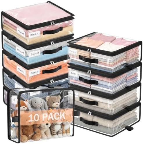 10 Pack Clear Storage Bags with Zipper Handle, Sheet Organizers and Storage