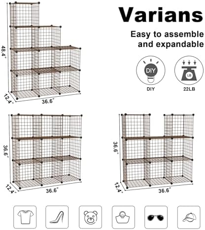 C&AHOME Wire Cube Storage, 9 - Cube Organizer Metal C Grids,Shelves, Brown