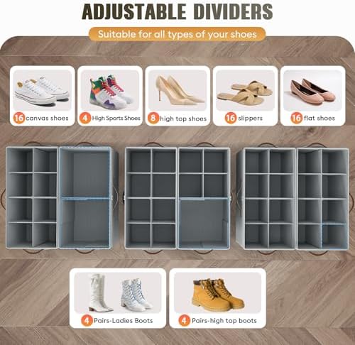 2 Pack Shoe Organizer for Closet, Foldable Shoe Storage with Adjustable