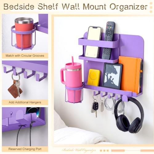 Novabright Bedside Wall Organizer Metal Shelf for Dorm Bedroom,Purple