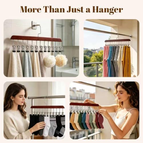 2PCS Vintage Space Saving Hanging Clothes Organizer with 12 Clips