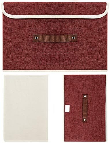 TYEERS Collapsible Storage Boxes, Washable Fabric Storage Bins with Lids, 14.9x9.8x9.8 inches, 2 Pack, Red Wine