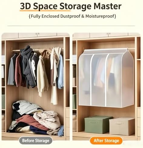 24x47x20 Inch Garment Bags, 1 Pack Garment Rack Cover, Waterproof & Washable Suit Covers, Full Zipper Dust-Proof Hanging Clothes Storage Bags for Closet, Translucent