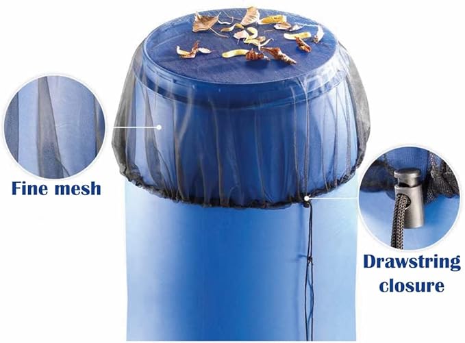 Mesh Cover for Rain Barrels with Drawstring, Water Collection Buckets Tank Protector, Rain Bucket Netting Screen Cover for Outdoor Garden, 37.4 Inches