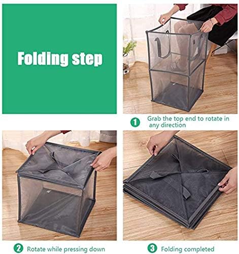 Pop Up Laundry Baskets - Mesh Collapsible Laundry Hampers Storage with Handle - Foldable for Washing Storage, Great for The Kids Room, College Dorm, Travel Organizer (Black/Double Layer)