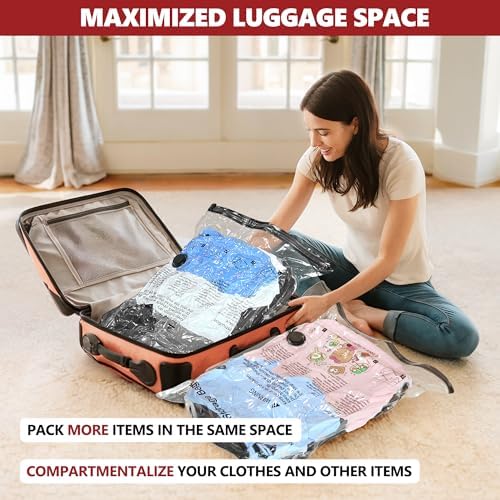 Vacuum Seal Bags for Clothing Travel and Home Storage, Travel Vacuum Bags with Electric Pump, Space Saver Compression Packing Cubes for Luggage Suitcase Bedding Blankets Clothes, 10 Small