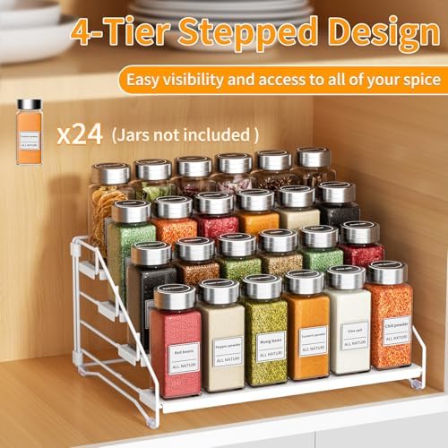 Spice Rack Organizer for Cabinet, Depth Adjustable 4 Tier Spice Rack,1 Pack