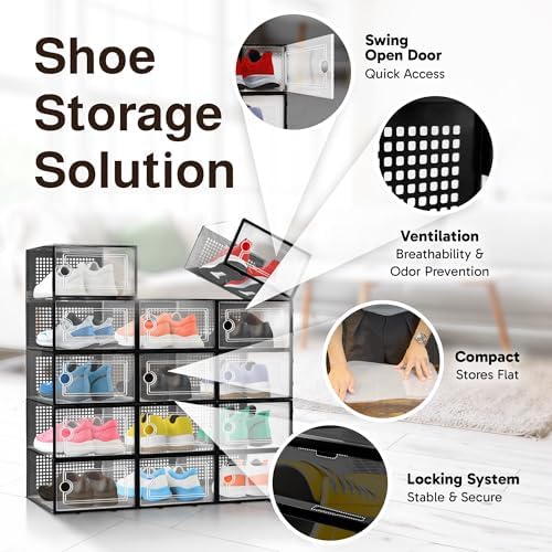 Reli. Shoe Box (14 Pack) | Clear Storage Shoe Box Stackable & Compact