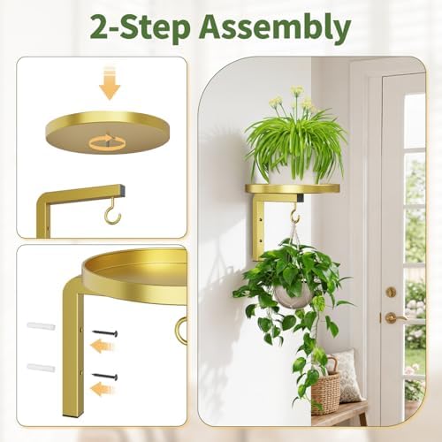 LASZOLA Plant Hanger Holder Window Shelf Wall Mounted Indoor, 2 Pcs Gold