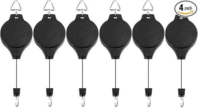 Pack Plant Hook Pulley, Retractable Plant Hanger Easy Reach Hanging Flower Basket for Garden Baskets Pots and Birds Feeder Hang High up and Pull Down to Water Or Feed (Black 6Pack)