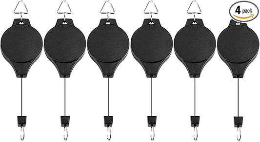 Pack Plant Hook Pulley, Retractable Plant Hanger Easy Reach Hanging Flower Basket for Garden Baskets Pots and Birds Feeder Hang High up and Pull Down to Water Or Feed (Black 6Pack)
