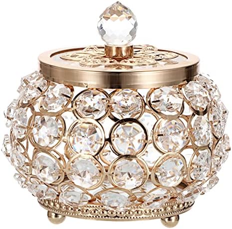 Hipiwe Crystal Jewelry Box with Glass Lid Small Gold Trinket Organizer