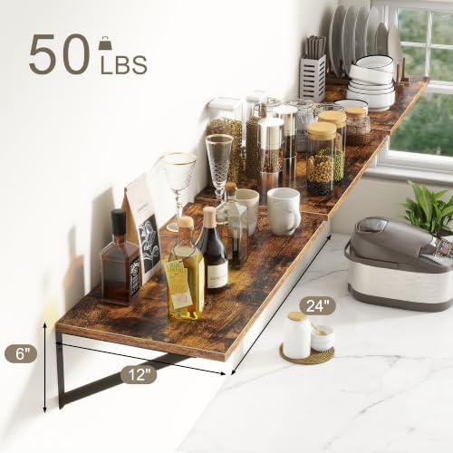 Floating Shelves 24 Inch Long, Set of 3, 12 Inch Deep Wall Shelves