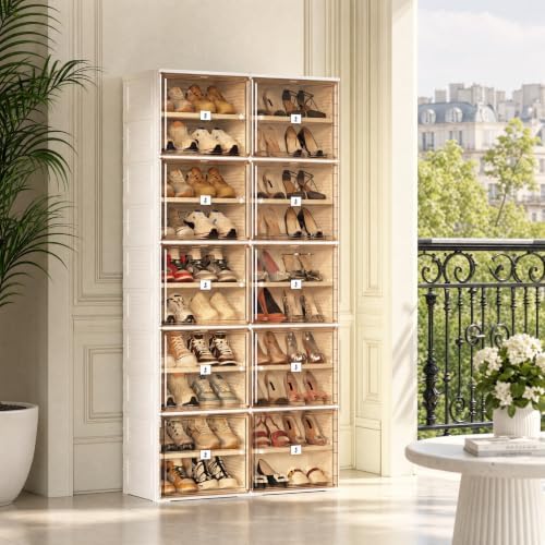 Shoe Rack, 40-Pair Foldable Shoe Storage Cabinet, Magnetic Doors