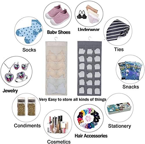 Bra and Underwear Hanging Storage Organizer Mesh Pockets Dual Sided Wall Shelves Space Saver Bag Sock Underpants Drawer Closet Clothes Rack (Beige:(5+10 Pockets))