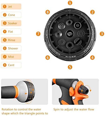 Garden Hose Nozzle,Heavy Duty Water Nozzle with 8 Adjustable Pattern High Pressure, Hose Nozzle for Garden Watering Plant Cars Pets Showering