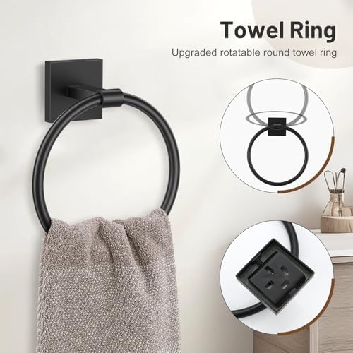 Lairuier Bathroom Hardware Set Matte Black, Towel Holder Set Wall Mounted