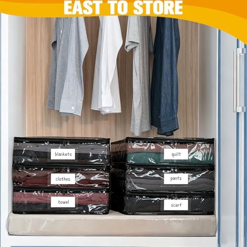Plastic Storage Bags with Easy-Glide Zipper, Pack of 6, Durable Clear Vinyl Zippered Storage Bags for Clothes Sweaters Comforters Blankets Sheets Bedding (14.2 x 12 x 3.2 Inch, Transparent Black)