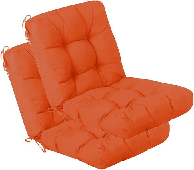 QILLOWAY Outdoor Chair Cushion for Patio Furniture, Waterproof Patio Cushions Set of 2 with Ties, Fade Resistant Replacement Pads for Outdoor Rocking Chairs,Orange