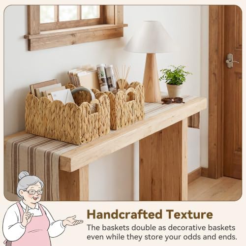 GRANNY SAYS Storage Baskets for Shelves, Wicker Basket with Scalloped Edge