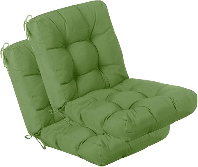 QILLOWAY Outdoor Chair Cushion for Patio Furniture, Waterproof Patio Cushions Set of 2 with Ties, Fade Resistant Replacement Pads for Outdoor Rocking Chairs,Dark Green