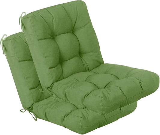 QILLOWAY Outdoor Chair Cushion for Patio Furniture, Waterproof Patio Cushions Set of 2 with Ties, Fade Resistant Replacement Pads for Outdoor Rocking Chairs,Dark Green