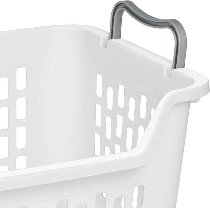 Sterilite 18 Pack Stacking Laundry Basket, 2 Bushel Clothes Hamper, White