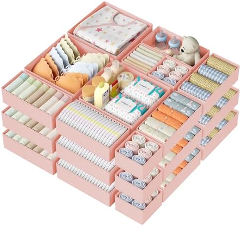 DIMJ Drawer Organizer Clothes Storage - 24 Pack Baby Dresser Organizer for Nursery, Small Fabric Closet Drawer Organizer Bins for Underwears Socks, Foldable Storage Dividers Organization for Bedroom