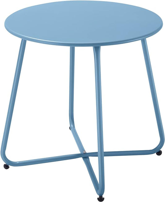 Meluvici Patio Outdoor Side Table Waterproof Round Metal Steel Small Side Table Weather Resistant Portable Outdoor and Indoor End Table for Garden Balcony Yard, Blue