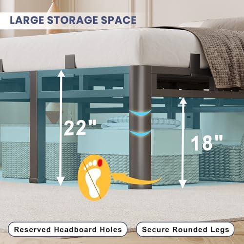22 Inch Full Bed Frame,Double Layer Heavy Duty Metal Platform Tall Base
